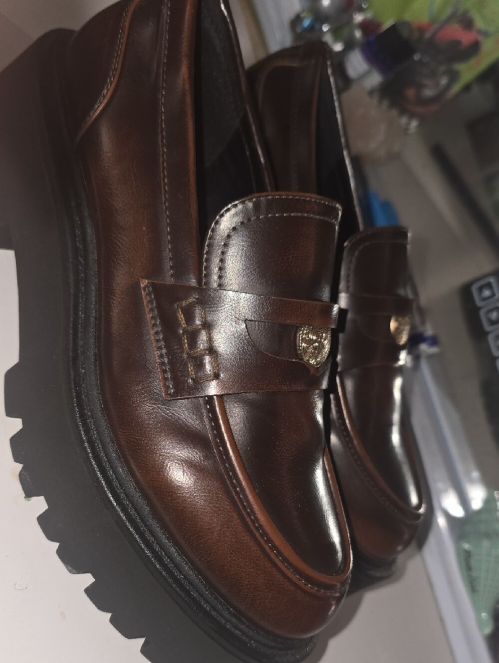Madden Girl Calistaa Platform Lug Sole Women’s Penny Loafers US 8.5 Brown Rub - Picture 8 of 8